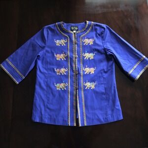 Bob Mackie Wearable Art Size Medium Embroidered Elephant Purple Jacket Cover Top